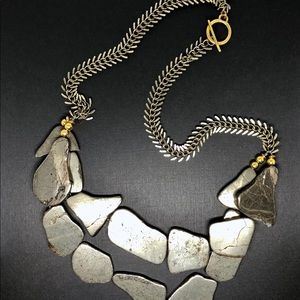 Handcrafted Pyrite Necklace w/ Brass Palm Chain